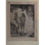 After Rembrandt van Rijn, 1606 - 1669, Adam and Eve, an 18th Century etching, 18.5 x 14 cms