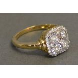 A 9ct. Yellow Gold Square Cluster Diamond Ring, approximately 0.36 ct