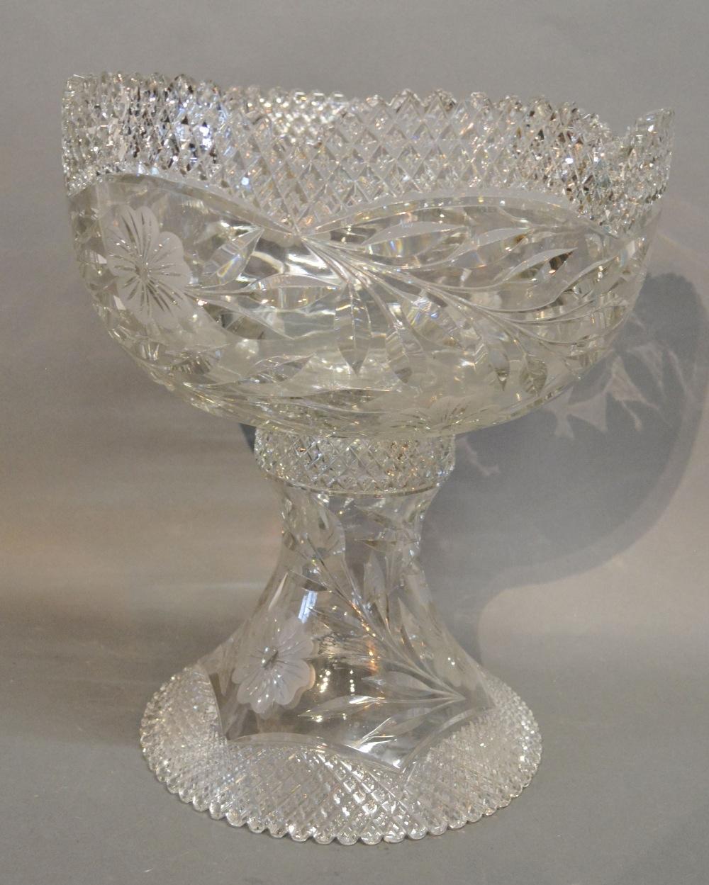 A Cut Glass Pedestal Bowl, 30 cms diameter (a/f)