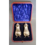 A Pair of Victorian Silver Peppers within Fitted Lined Case, London 1897
