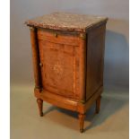 A 19th Century French Kingwood and Marquetry Inlaid Side Cabinet, the rouge marble top above a