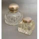 A London Silver and Cut Glass Inkwell together with a Birmingham Silver and Cut Glass Inkwell of