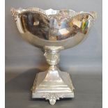 A Large Silver Plated Pedestal Punch Bowl with Four Shaped Feet, 37cms diameter, 41cms tall