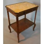 A French Marble and Gilt Metal Mounted Rectangular Two Tier Table, the variegated marble top above