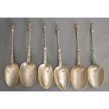 A Set of Six Continental White Metal Large Apostle Spoons