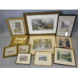 A Victorian Watercolour 'Figure by a Stream' together with a collection of other pictures and prints