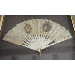 An Early 19th Century Ivory and Silk Fan, decorated with classical figures amongst foliage and