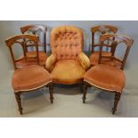 A 19th Century Button Upholstered Tub Shaped Chair together with a set of four Victorian side chairs