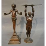 A Late 19th Early 20th Century Patinated Bronze Figure in the form of an Athlete, together with