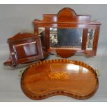 A 19th Century Mahogany and Marquetry Inlaid Kidney Shaped Two Handled Tray together with a mahogany