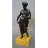 A 19th Century Patinated Bronze Figure in the form of a Classical Female upon square marble base,