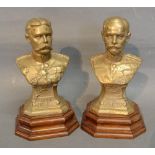 A Pair of Patinated Bronze Busts, Lord Kitchener and Lord Roberts upon wooden plinths, 19cms tall