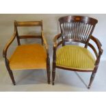 An Edwardian Mahogany Marquetry Inlaid Office Armchair together with a Regency mahogany armchair