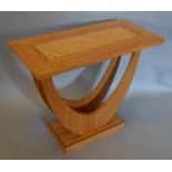 An Art Deco Style Burr Maple and Satinwood Side Table, the rectangular inlaid top above twin U-