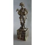 A Patinated Bronze Figure in the form of a Classical Figure with Geese upon Marble Plinth, 29cms