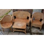 A Wicker Three Piece Conservatory Suite, together with a similar chair