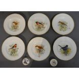 A Set of Six Royal Worcester Small Dishes decorated with Birds, signed Powell, together with two