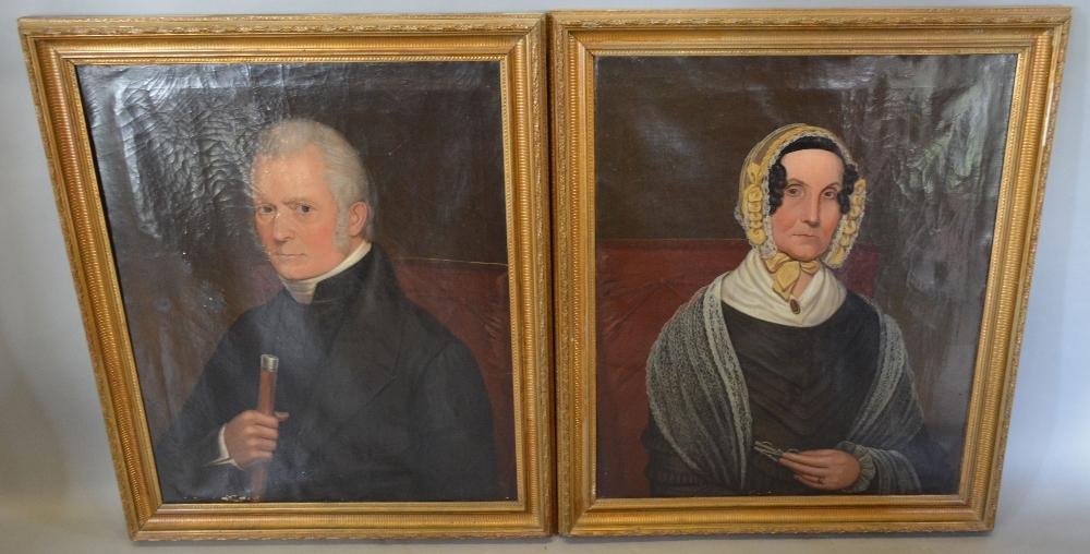 A Pair of 19th Century Oils On Canvas, Portrait of James Allden and Elizabeth Beale within gilded