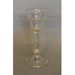 An 18th Century Champagne Glass with Pan Top Bowl above a Tear Drop Stem and Flattened Knop with