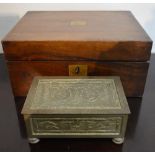 A George V and Queen Mary Christmas Tin together with a 19th Century walnut fold over writing box