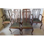 A Set of Six Early 20th Century Mahogany Dining Chairs each with a vase splat back above a drop in