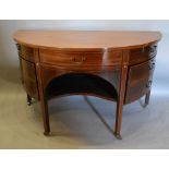 A 19th Century Satinwood Inlaid Demi-Lune Serving Table with an arrangement of drawers and doors