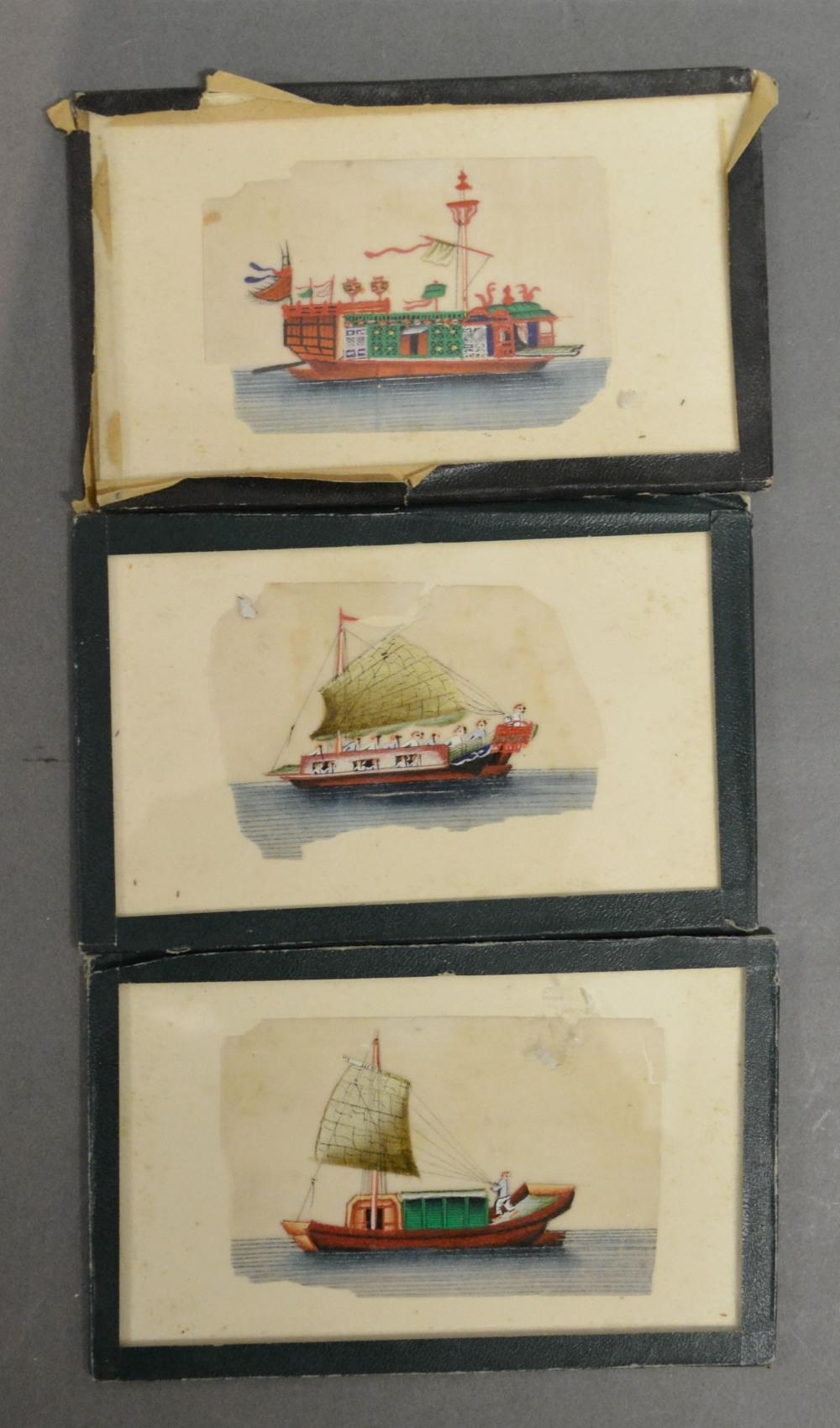 A Group of Three Chinese Watercolours on Rice Paper depicting Boats, 9 x 14 cms