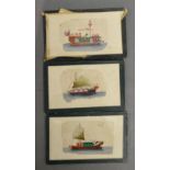 A Group of Three Chinese Watercolours on Rice Paper depicting Boats, 9 x 14 cms