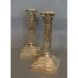 A Pair of Victorian Silver Candlesticks of Corinthian Form, Sheffield 1891, 17cms tall