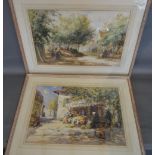 Thomas William Morley, 1859 - 1925, England, A Pair of Watercolours depicting Continental Village