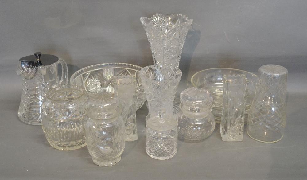 A Cut Glass Flower Vase together with a collection of other glass ware
