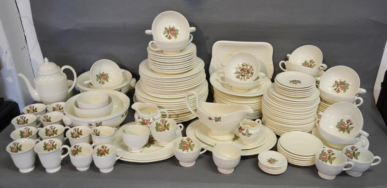 A Wedgwood Moss Rose Pattern Extensive Dinner and Tea Service comprising plates, cups and saucers,