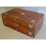 A 19th Century Rosewood and Mother of Pearl Inlaid Writing Box, the hinged top enclosing a fitted