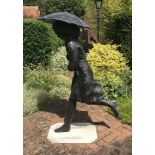 Sydney Charles Harpley, 1927 - 1992, England, Umbrella Girl, a life sized patinated bronze model