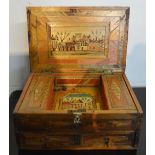 A Late 19th Early 20th Century Straw Work Rectangular Box, the hinged cover enclosing a fitted