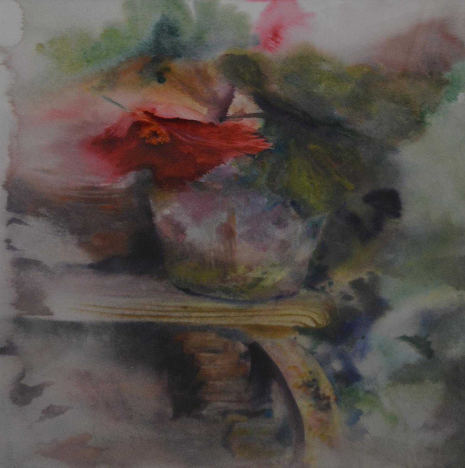 Tony Porter, Rose Begonia on the Washing Mangle, watercolour, 55x37 cms, together with another