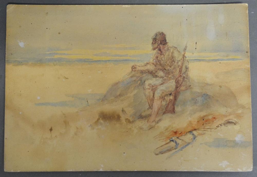 George Henry Edwards, 1883 - 1911, England, Study of a Seated Figure on a Beach with a Rifle,