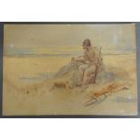 George Henry Edwards, 1883 - 1911, England, Study of a Seated Figure on a Beach with a Rifle,