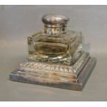 A Silver Plated Presentation Inkwell of Large Square Form