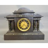 A Large Black Slate and Marble Mantle Clock, the dial with Roman numerals and two train movement