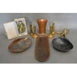 A Chinese Glass Scent Bottle together with three Japanese patinated metal dishes and other items