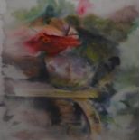 Tony Porter, Rose Begonia on the Washing Mangle, watercolour, 55x37 cms, together with another
