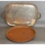 A Large Heavy Silver Plated Rectangular Tray with end handles together with an Arts and Crafts