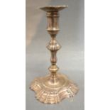 A George II Silver Taper Stick with removable sconce a knopped stem upon shaped base, London 1754,