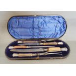 A 19th Century Horn and Silver Mounted Five Piece Carving Set within fitted lined case