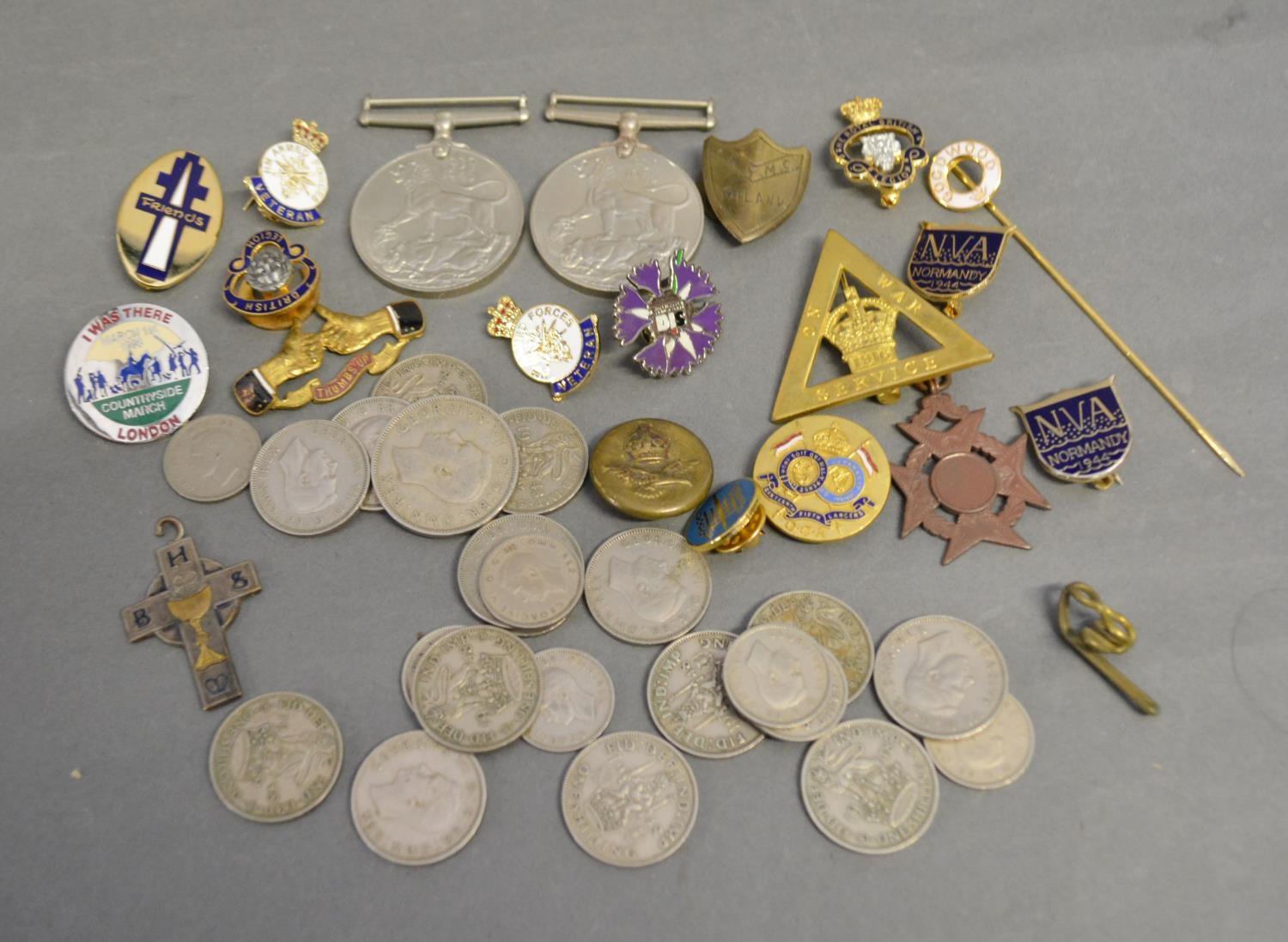 A 1939/45 War Medal together with another medal, various coins and other items