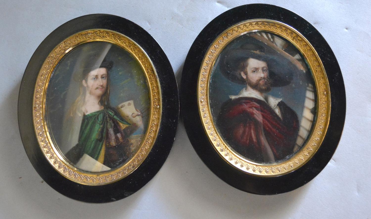 A Pair of 19th Century Portrait Miniatures, half-length portraits of gentlemen in period dress,