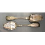 A Pair of George III Irish Silver Table Spoons with fiddle pattern handles, Dublin 1768
