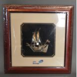 A 925 Silver Model Of A Sailing Boat Within Frame