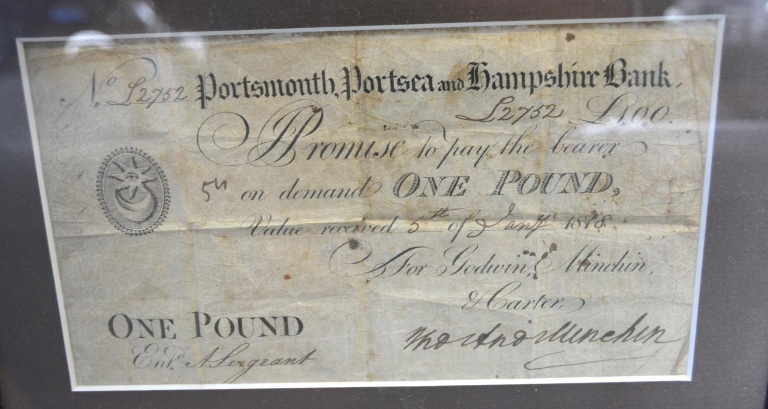 A Victorian One Pound Note Inscribed Number L2752 Portsmouth, Portsea & Hampshire Bank